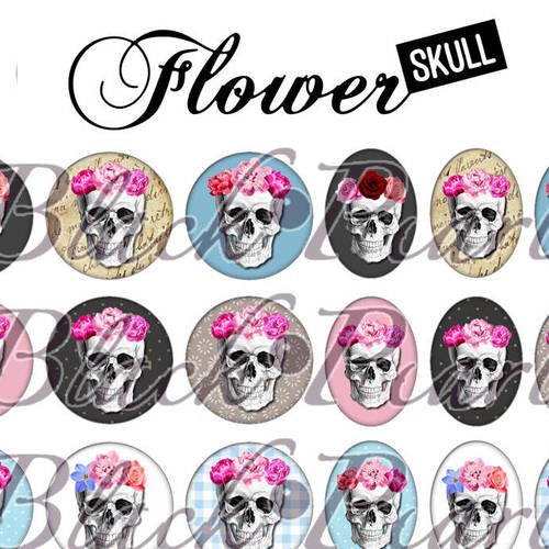° flower skull ° - page digitale pour cabochons - 60 images à imprimer 