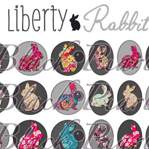 ° liberty rabbit lll ° - page digitale pour cabochons - 60 images à imprimer 