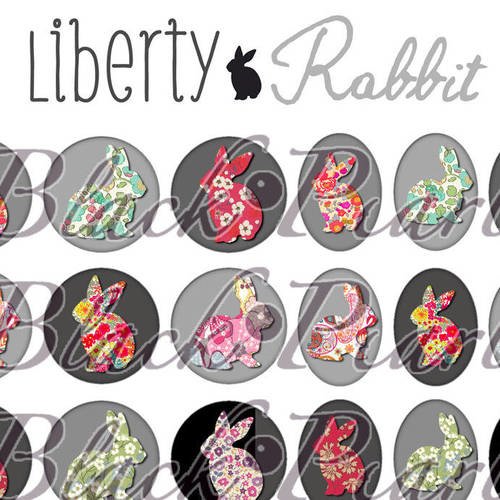° liberty rabbit ll ° - page digitale pour cabochons - 60 images à imprimer 