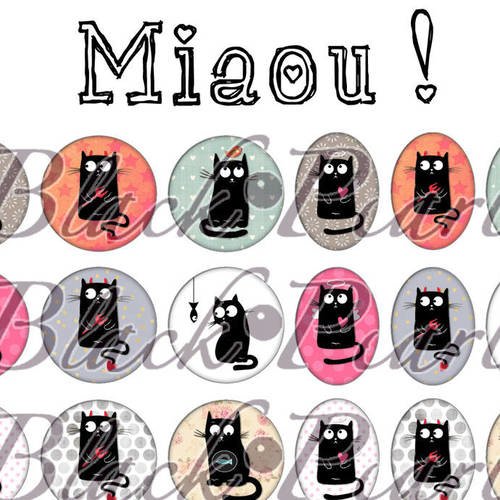 ° miaou ! ° - page de collage digital cabochons - 60 images numériques à imprimer 