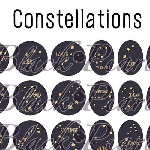 ° constellations ll ° - page de collage paon digital pour cabochons - 48 images à imprimer 