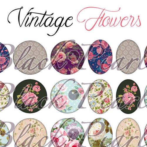 ° vintage flowers ° - page digitale pour cabochons - 60 images à imprimer 