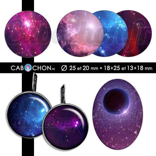 Cosmos ☆ 60 images digitales numériques rondes 25 et 20 mm ovales 18x25 et 13x18 mm ciel etoile univers rose galaxie planete page 