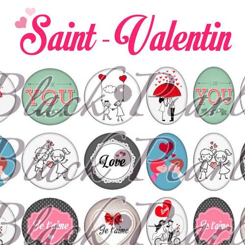 ° saint-valentin lll ° - page digitale pour cabochons - 60 images à imprimer 