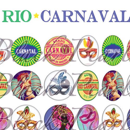 ° rio carnaval ° - page digitale pour cabochons - 60 images à imprimer 