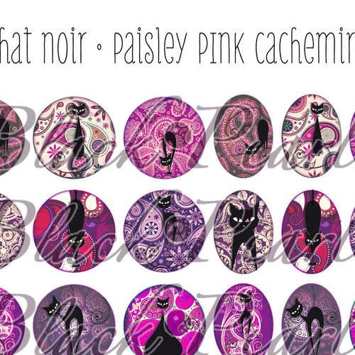 ° chat noir • paisley pink cachemire ° - page digitale pour cabochons - 60 images à imprimer 