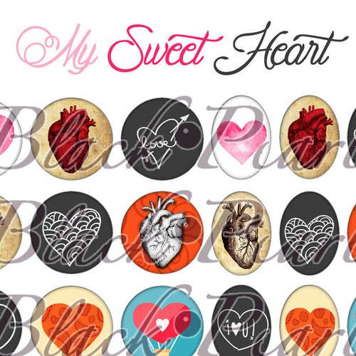 ° my sweet heart ° - page digitale pour cabochons - 60 images à imprimer 