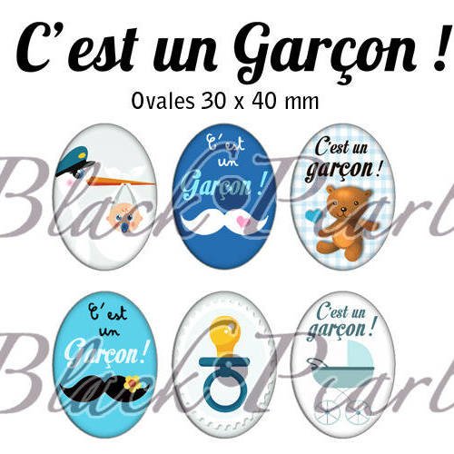 ° c'est un garçon ! ° - page digitale pour cabochons à imprimer - 15 images 