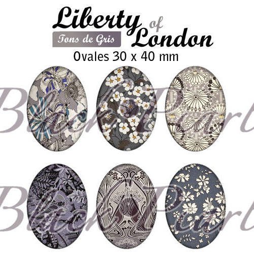° liberty of london - tons de gris ° - page digitale pour cabochons à imprimer - 15 images 