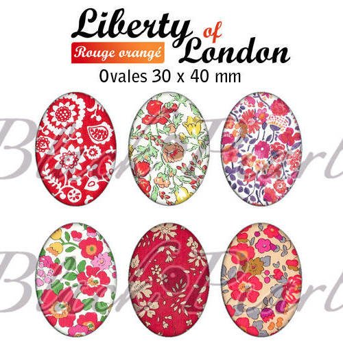 ° liberty of london - rouge orangé ° - page digitale pour cabochons à imprimer - 15 images 