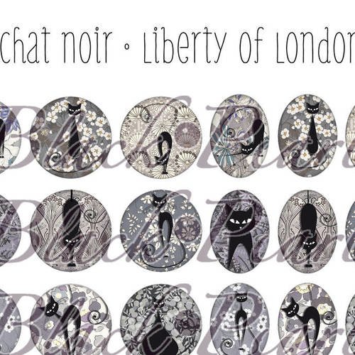 ° chat noir • liberty of london lv °  - page digitale pour cabochons 60 images 