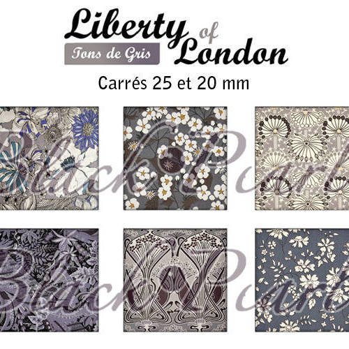 ° liberty of london tons de gris ° - page digitale pour cabochons à imprimer - 30 images 