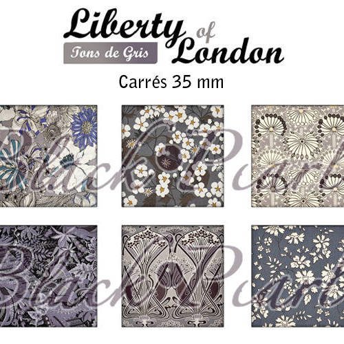 ° liberty of london tons de gris ° - page digitale pour cabochons à imprimer - 15 images 