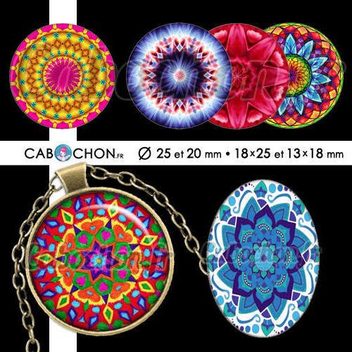 Mandala mania ll ☆ 60 images digitales rondes 25 et 20 mm ovales 18x25 et 13x18 mm couleur motif indien rosace page cabochon cabochons 