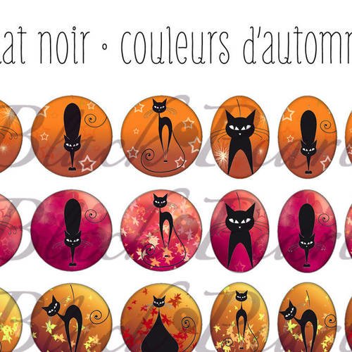 ° chat noir • couleurs d'automne ° - page digitale pour cabochons - 60 images à imprimer 