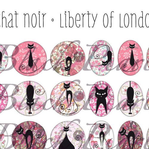 ° chat noir • liberty of london lll °  - page digitale pour cabochons 60 images 