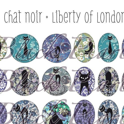 ° chat noir • liberty of london ll °  - page digitale pour cabochons 60 images 
