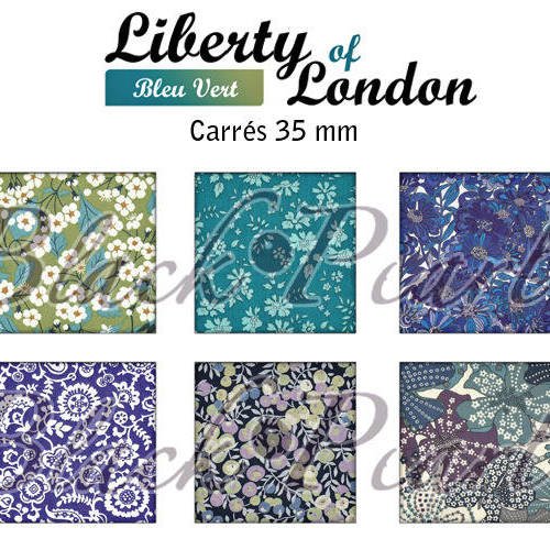 ° liberty of london bleu vert ° - page de collage cabochons - 15 images 