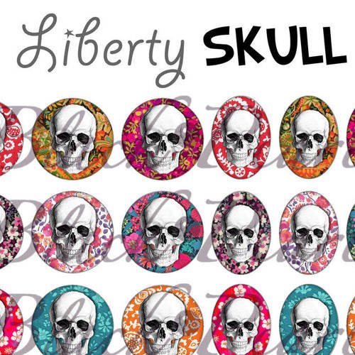 ° liberty skull ° - page digitale pour cabochons - 60 images°°°°°° 