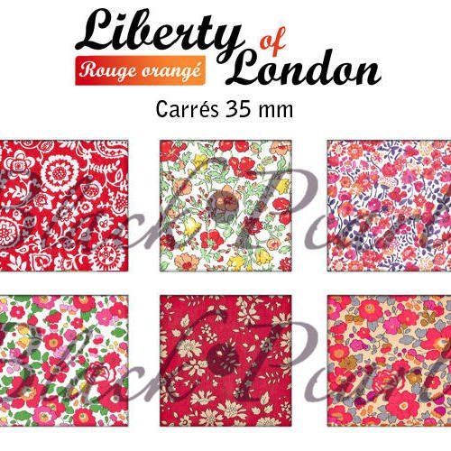 ° liberty of london rouge orangé °- page de collage cabochons - 15 images 