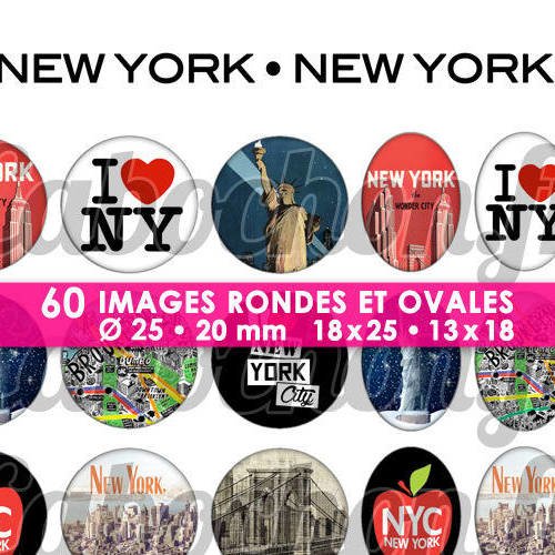 New york • new york  nyc ☆ 60 images digitales numériques rondes 25 et 20 mm et ovales 18x25 et 13x18 mm bijoux cabochons miroirs 