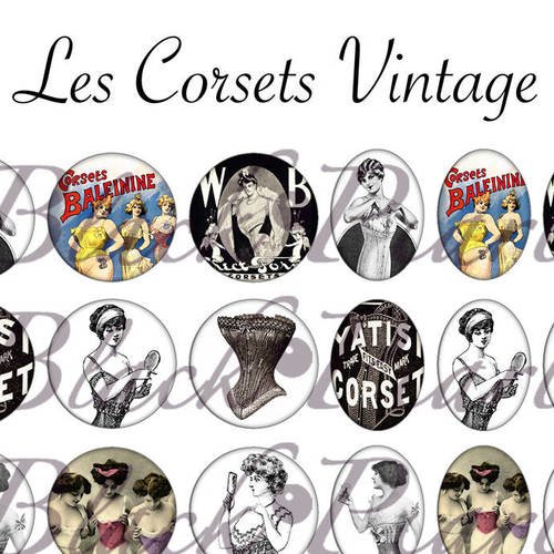 Les corsets vintages ll ☆ 60 images digitales numériques rondes 25 et 20 mm et ovales 18x25 et 13x18 mm page d'images pour cabochons 