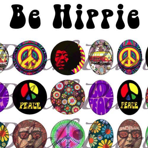 °be hippie° - page de collage digital cabochons - 60 images 