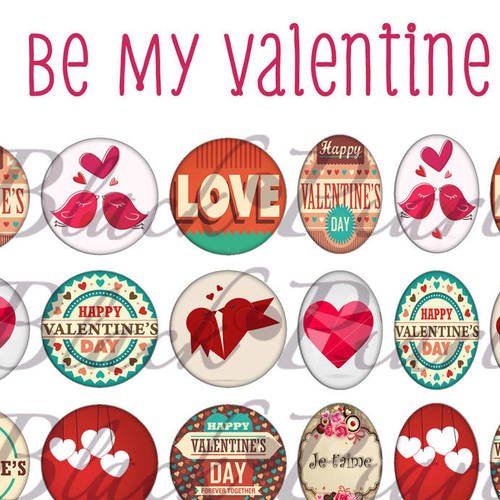 °be my valentine° - page digitale pour cabochons - 60 images
