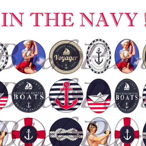 In the navy ! - page digitale pour cabochons - 60 images à imprimer 