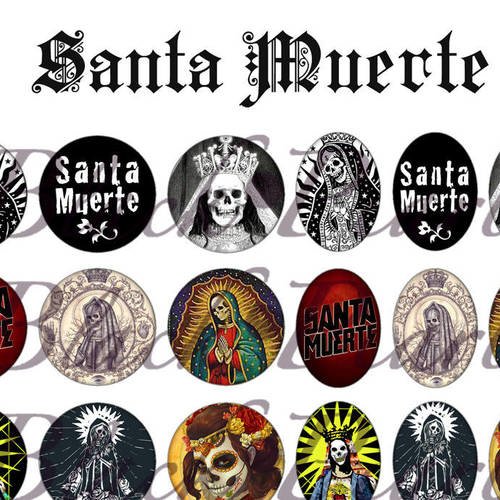 Santa muerte ☆ 60 images digitales numériques rondes 25 et 20 mm et ovales 18x25 et 13x18 mm page d'images pour cabochons 