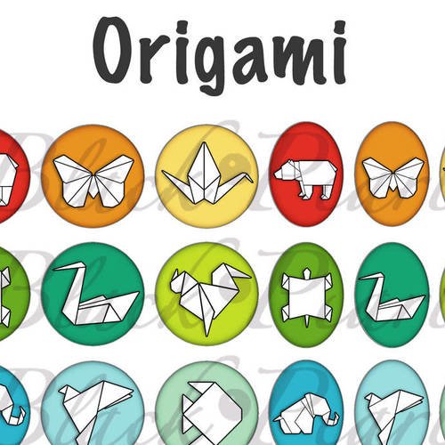 °origami iii° - page de collage digital cabochons - 60 images 