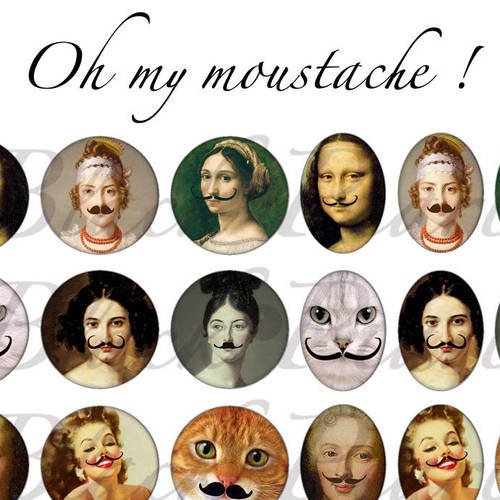 °oh my moustache !° - page de collage digital cabochons - 60 images 