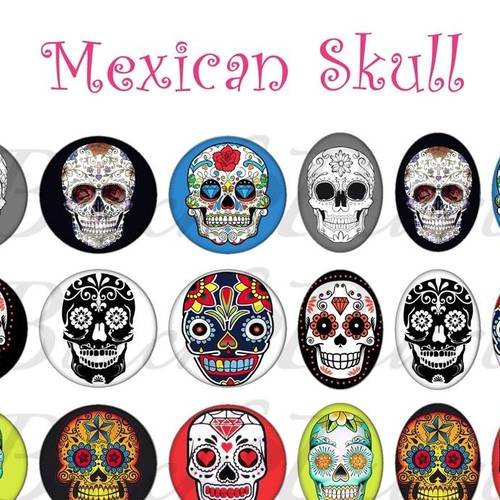 ° mexican skull ll ° - page digitale pour cabochons - 60 images numériques à imprimer 