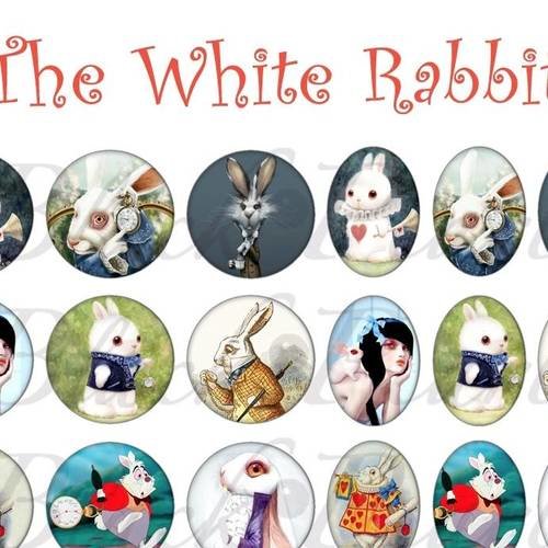 °the white rabbit° - page digitale pour cabochons - 60 images°°°°°