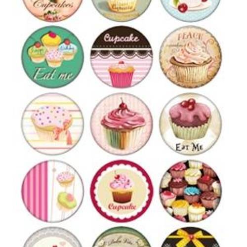 °les cupcakes° - 52 mm - page digitale pour cabochons - 60 images