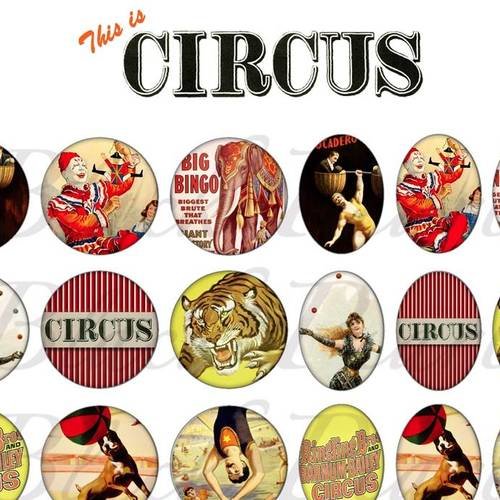 This is circus ☆ 60 images digitales numériques rondes 25 et 20 mm et ovales 18x25 et 13x18 mm page d'images pour cabochons 