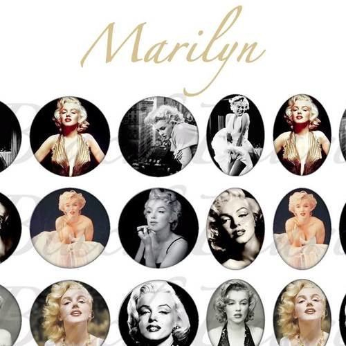 Marilyn ☆ 60 images digitales numériques rondes 25 et 20 mm et ovales 18x25 et 13x18 mm page d'images pour cabochons 