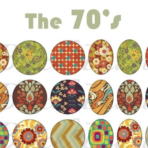 The 70's - page digitale pour cabochons - 60 images à imprimer 
