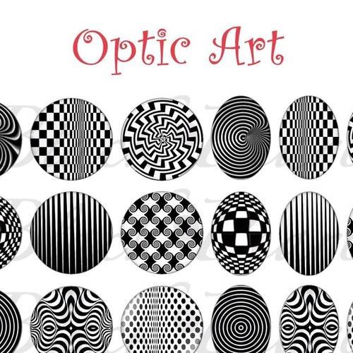 Optic art - page de collage digital cabochons - 60 images digitales à imprimer 