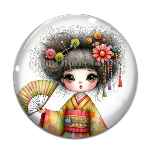 Cabochon  kokeshi résine - ou verre rond différente taille
