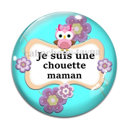 Cabochon chouette maman résine - ou verre rond différente taille