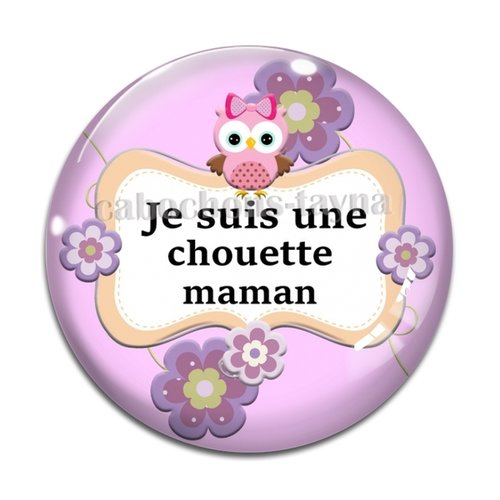 Cabochon chouette maman résine - ou verre rond différente taille