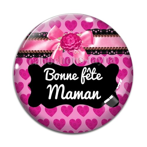 Cabochon bonne fête maman, cabochon résine - ou verre rond différente taille