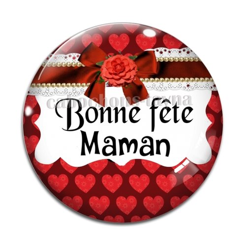 Cabochon bonne fête maman, cabochon résine - ou verre rond différente taille