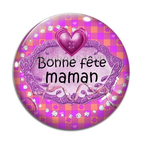 Cabochon bonne fête maman, cabochon résine - ou verre rond différente taille