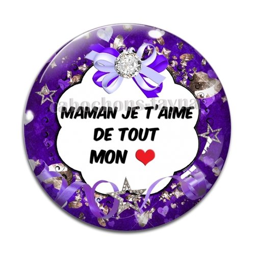 Cabochon maman je t'aime, cabochon résine - ou verre rond différente taille