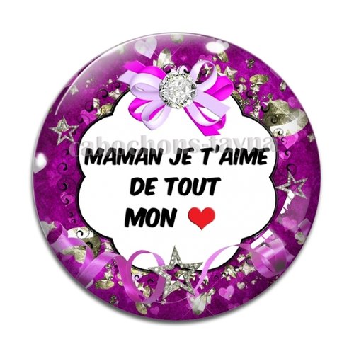Cabochon maman je t'aime, cabochon résine - ou verre rond différente taille
