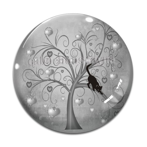 Cabochon arbre de vie et chat, cabochon résine - ou verre rond différente taille