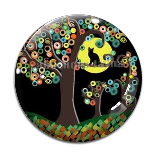 Cabochon arbre de vie et chat, cabochon résine - ou verre rond différente taille