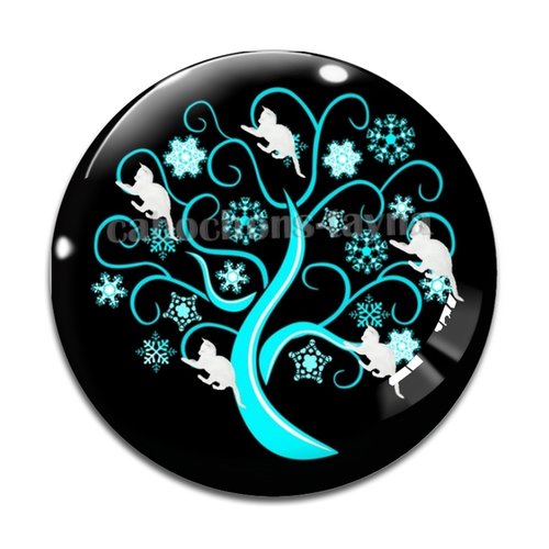 Cabochon arbre de vie et chat, cabochon résine - ou verre rond différente taille